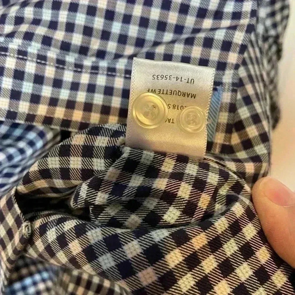 UNTUCKit Men’s Gingham Blue/Brown Long Sleeve‎ Dress Shirt- Small - NWOT - Picture 4 of 6